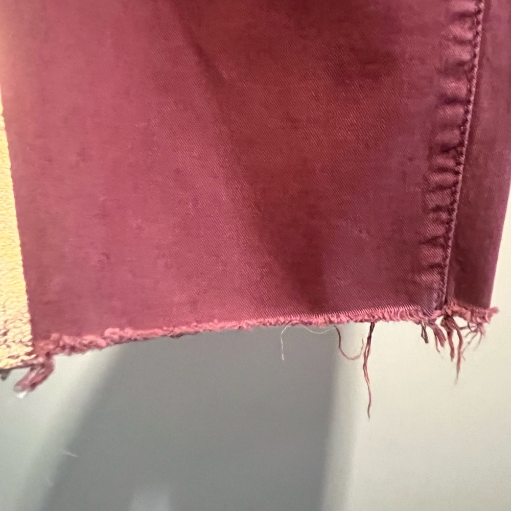 MOTHER The Shaker Metallic-Stripe Cropped Frayed Merlot Sporty Luxe Style Pants - Picture 9 of 16